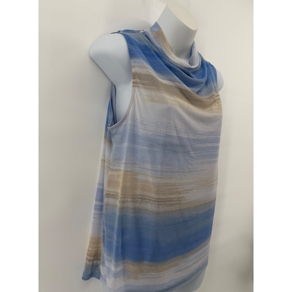 Halogen Cowl Neck Blouse Medium Womens Blue Beige Ombre Sleeveless Top - Picture 8 of 10